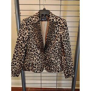 Jones New York Signature Leopard Print Blazer Jacket Brown Tan Size 10 Stretch